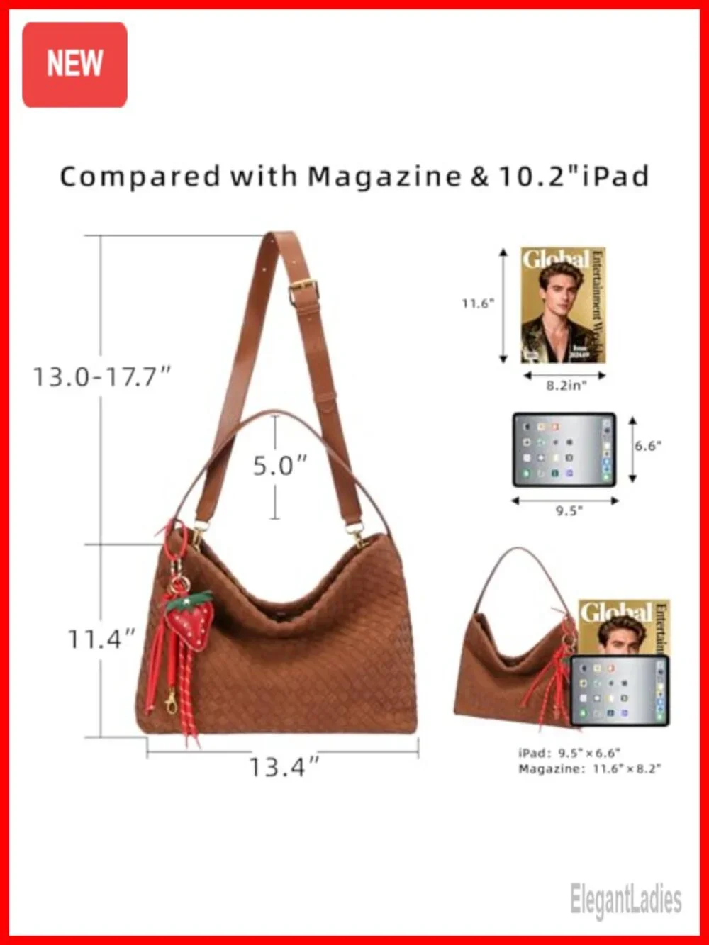 Woven Suede Shoulder Bag - Hobo Tote Satchel, Detachable Strap, Lightweight